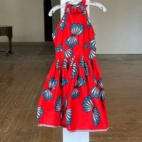 Custom Made Dresses | Red White And Blue, African Print Halter Style Fit, And Flare Dress | Color: Blue/Red | Size: Xs | Verlannia_M's Closet
